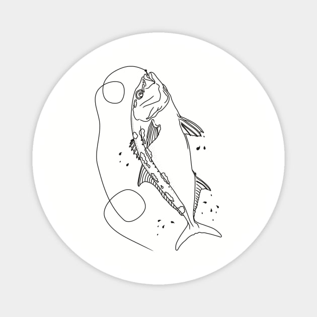 monochrome lineart illustration of a hooked samsons fish Magnet by bloomroge